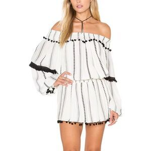Tularosa Jacqueline Tunic Dress Women's XS Ivory Off Shoulder Pom Pom Boho